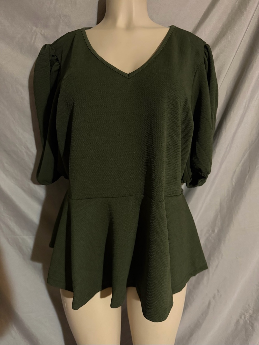 Ashley Stewart Dark Olive V-Neck Peplum Blouse